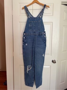 Classic Blue Denim Overalls for Women - Distressed Style